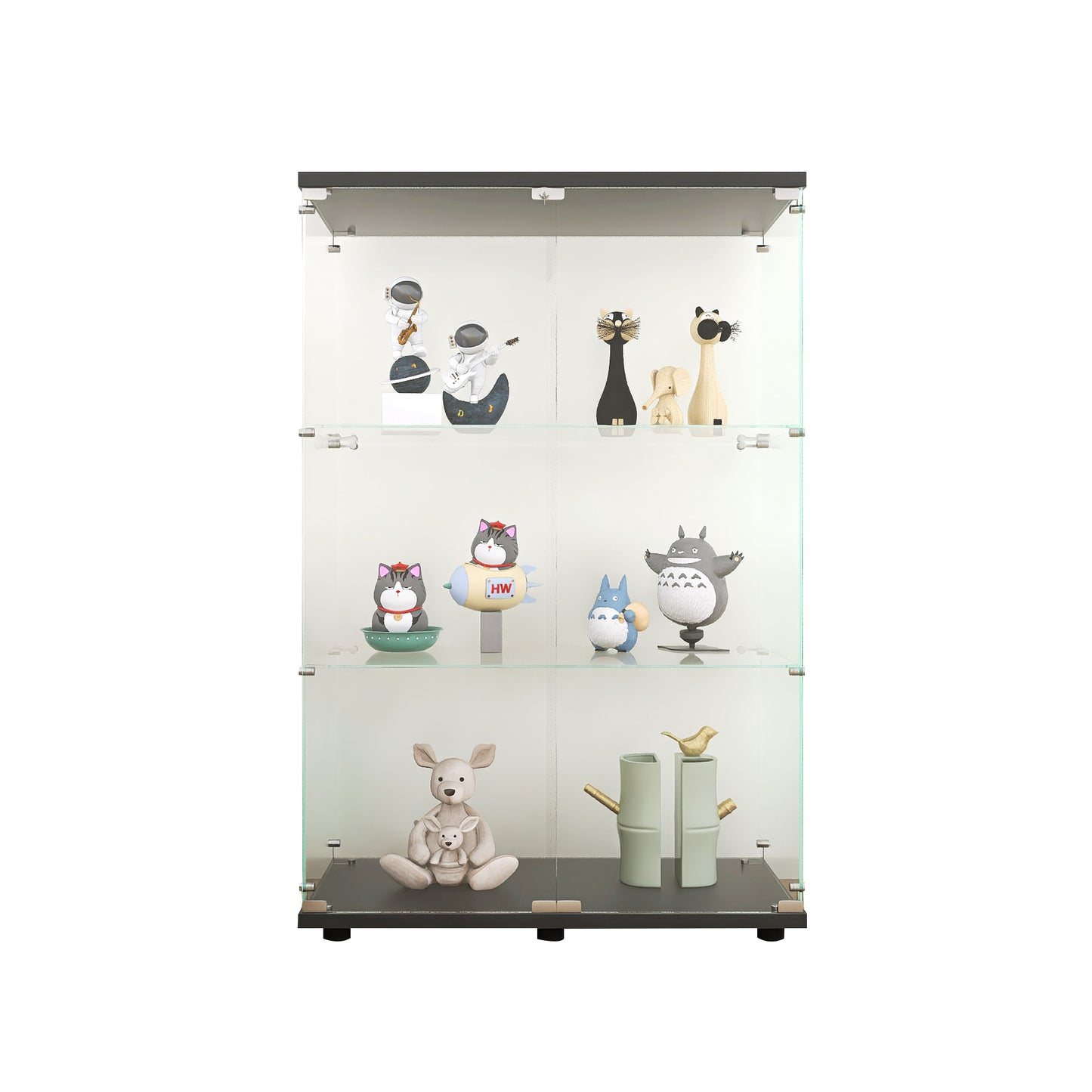 Glass Display Cabinet - 3 Shelf Curio Cabinet Black