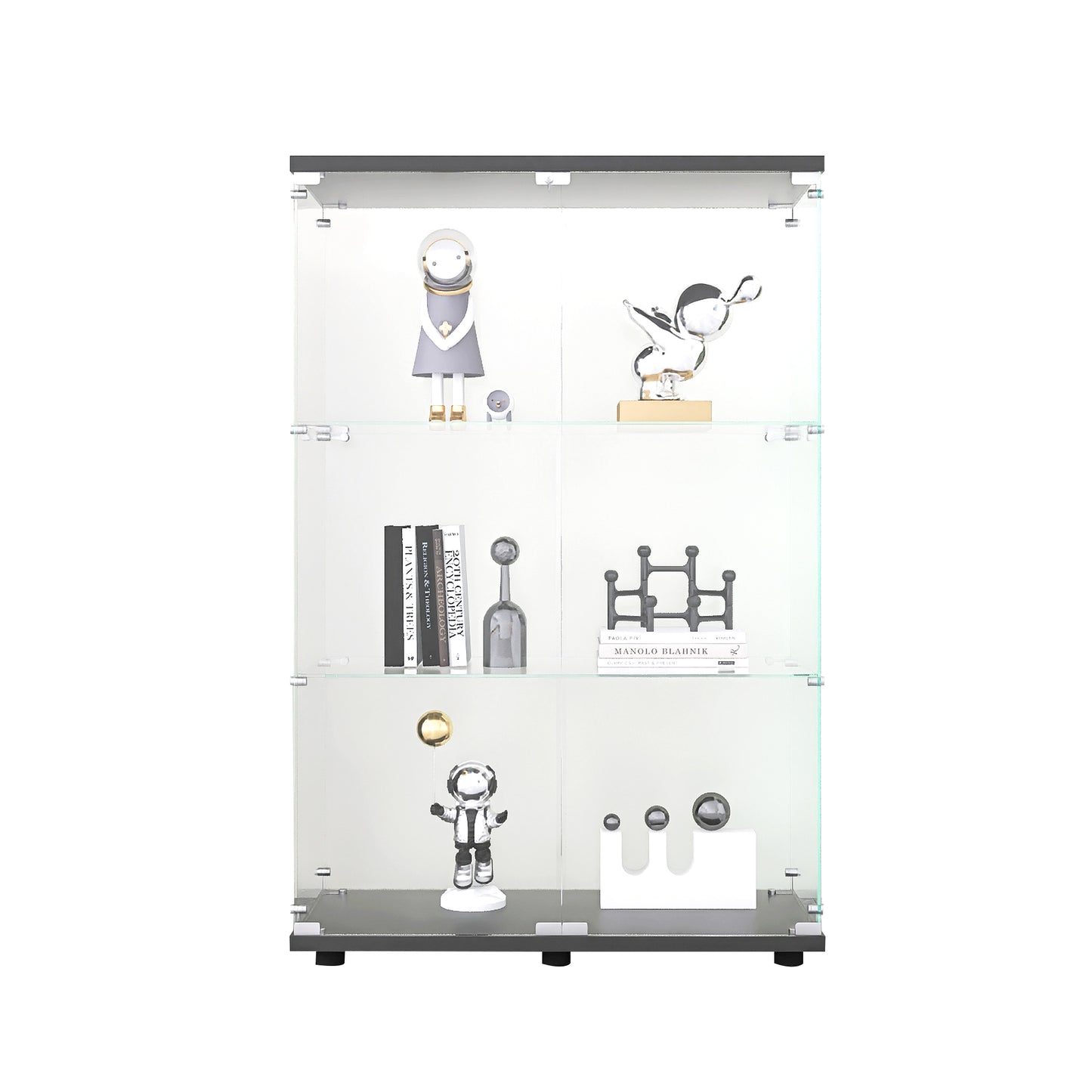 Glass Display Cabinet - 3 Shelf Curio Cabinet Black