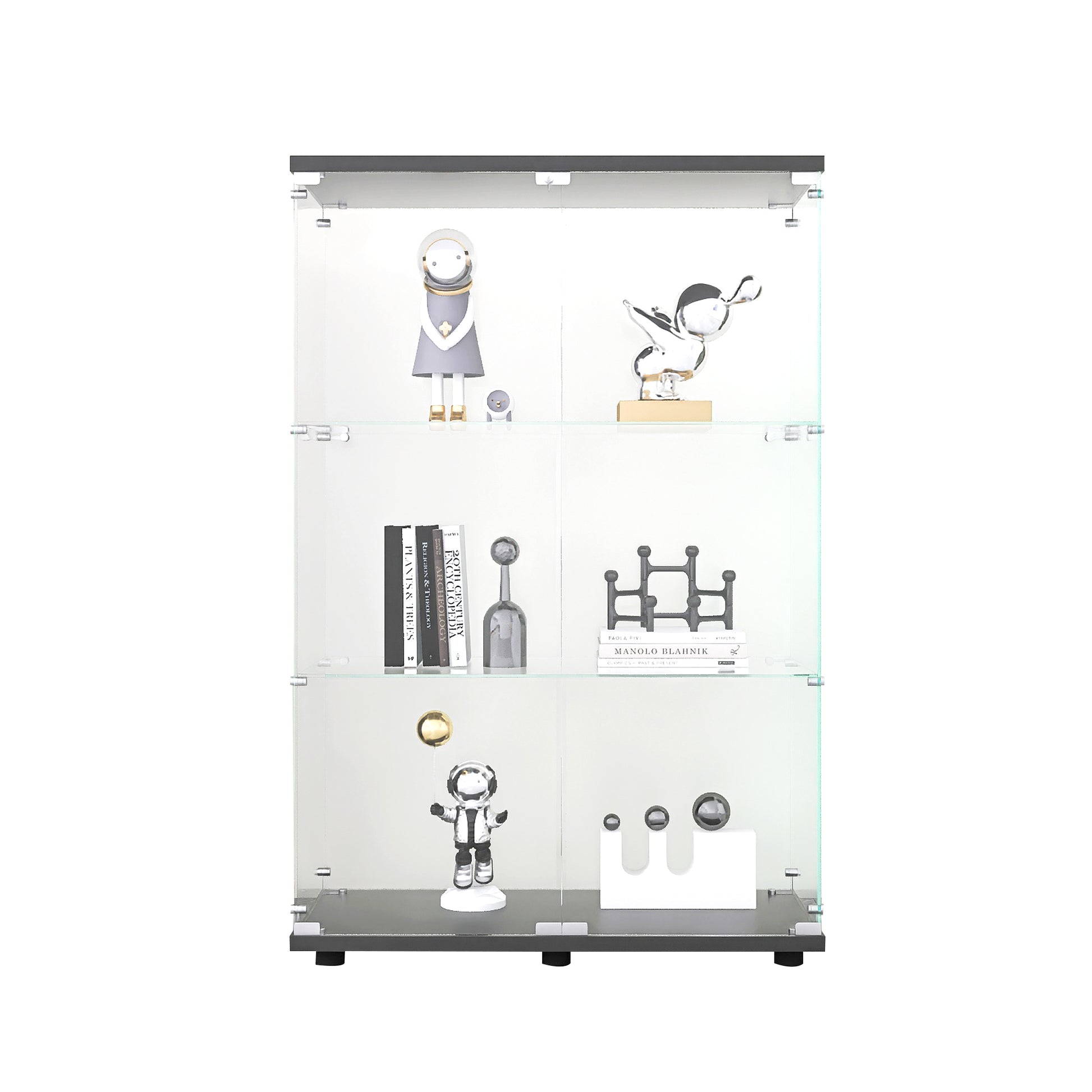 Glass Display Cabinet - 3 Shelf Curio Cabinet Black
