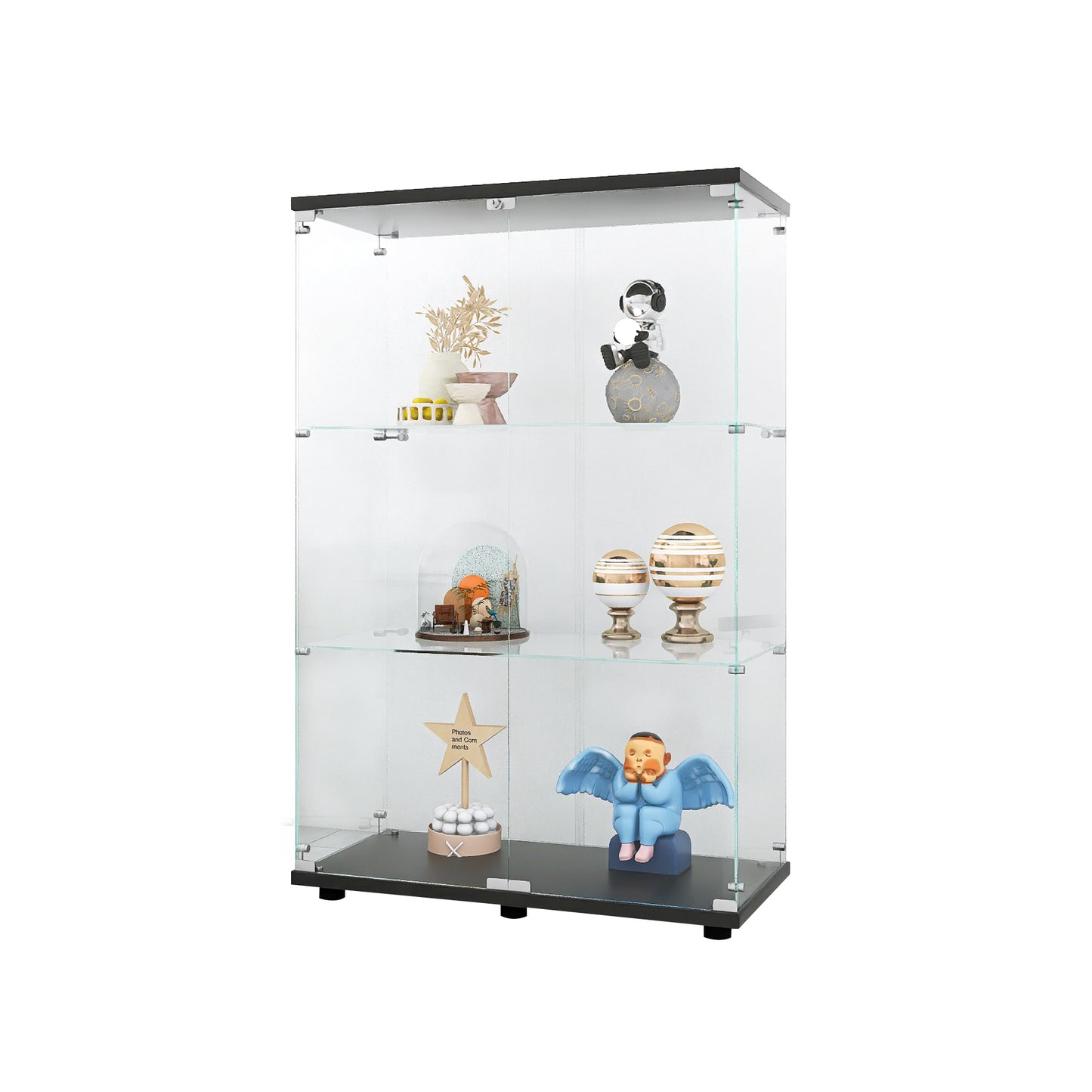Glass Display Cabinet - 3 Shelf Curio Cabinet Black