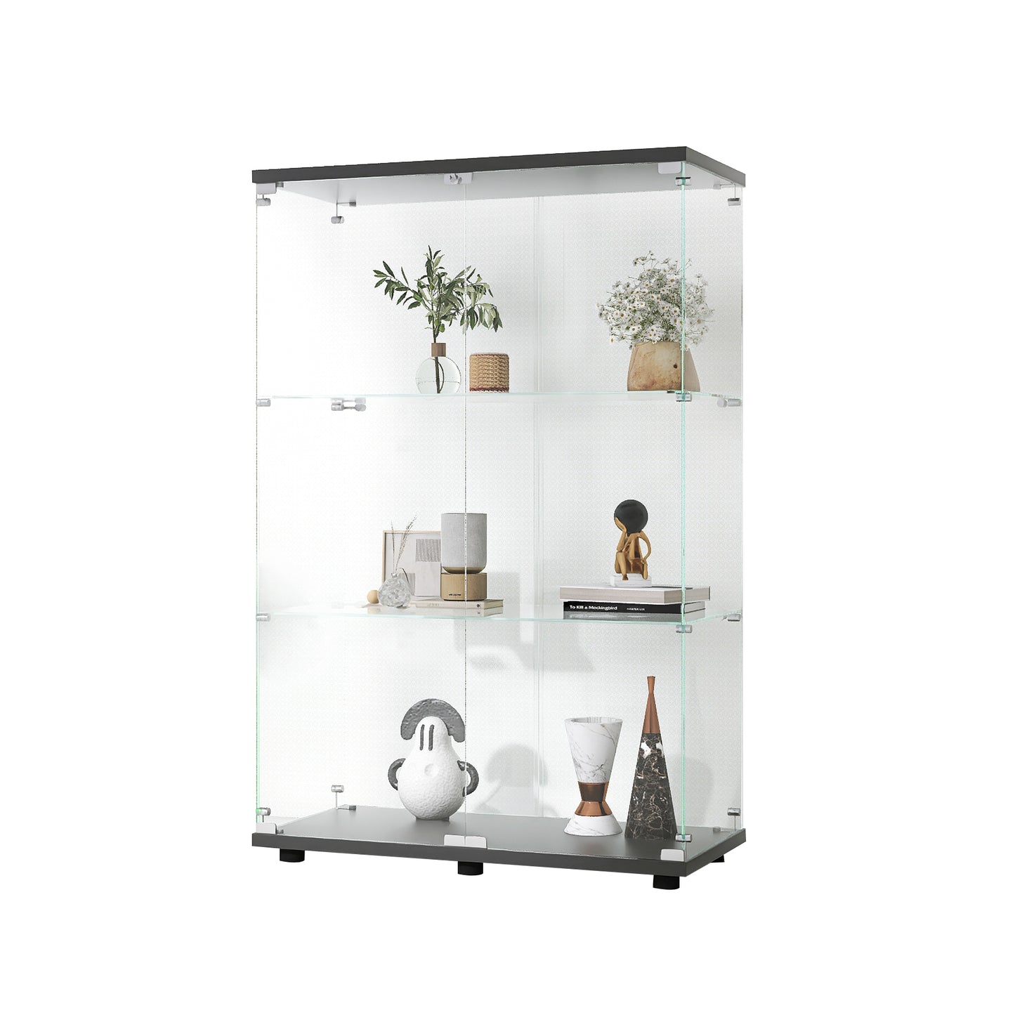 Glass Display Cabinet - 3 Shelf Curio Cabinet Black