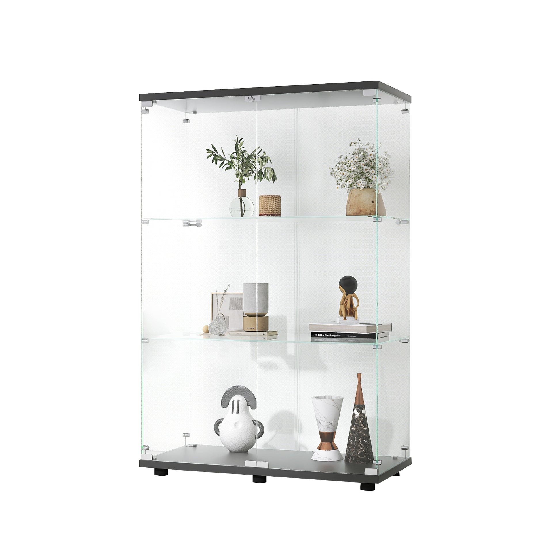Glass Display Cabinet - 3 Shelf Curio Cabinet Black