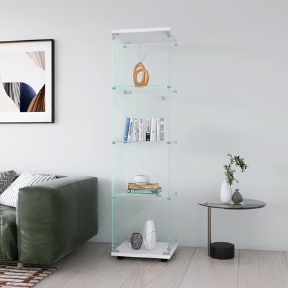 Glass Display Cabinet 4 Shelves with Door, Floor Standing Curio Bookshelf for Living Room Bedroom Office, 64.7"*16.7"*14.3" 
 white