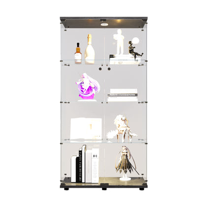 Two-door LED lights  Glass Display Cabinet 4 Shelves with Door, Floor Standing Curio Bookshelf for Living Room Bedroom Office,  64.7"*31.7"*14.3",Black