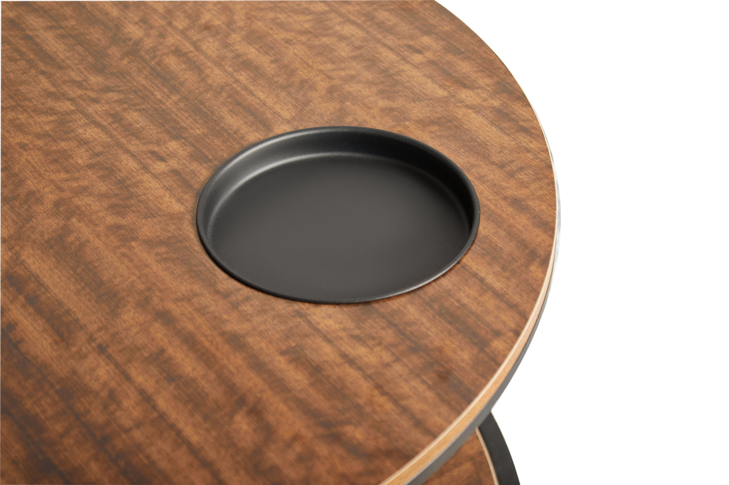 Round Coffee Table with Storage - Black Brown Wood Metal for Living Room