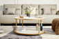 White and gold round coffee table, 34.64-inch living room coffee table, a simple two-layer tabletop with storage racks and storage trays, modern design home furniture
