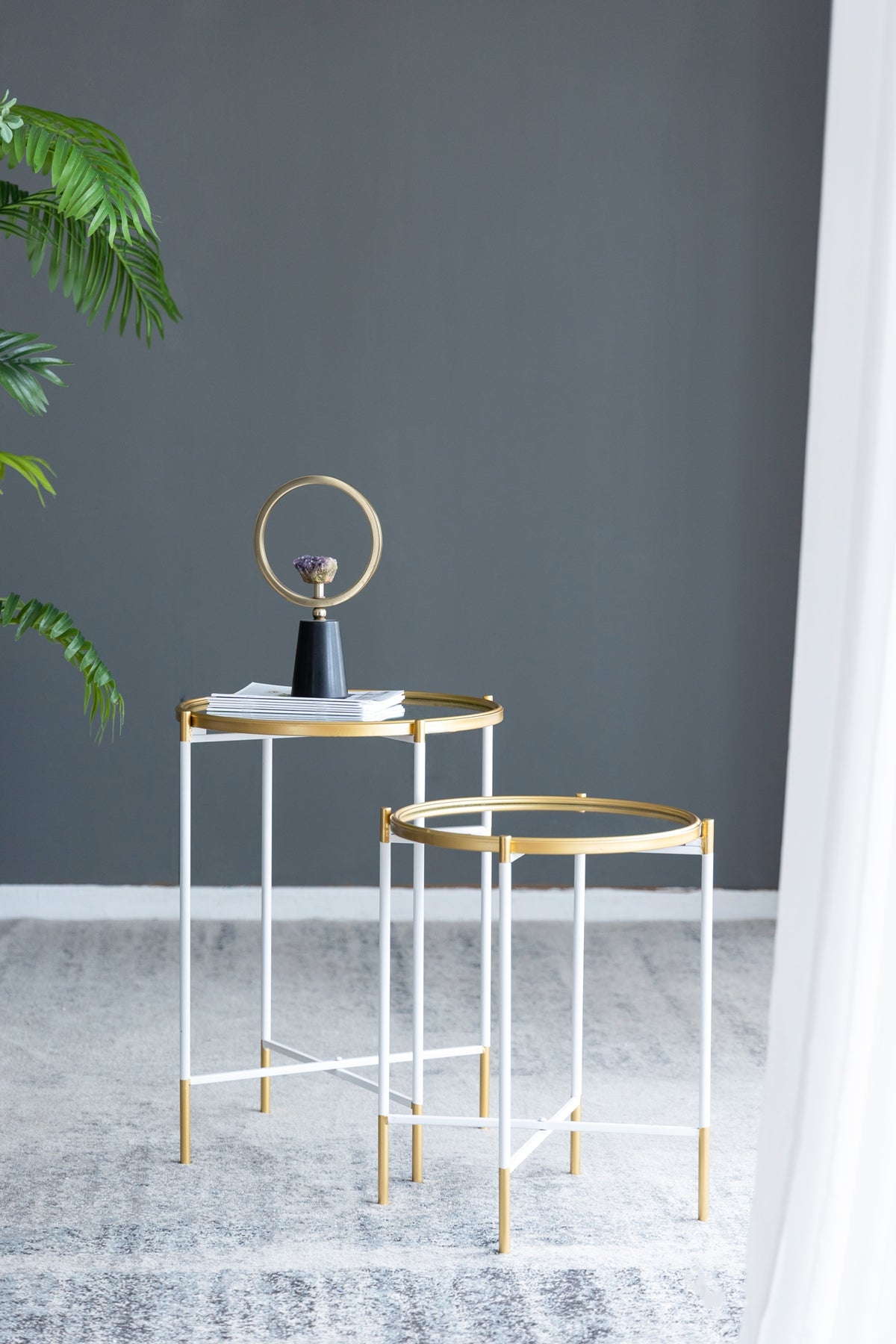 Set of 2 Mirrored Top Side Table, L:D18x23.5" S:D16x20"