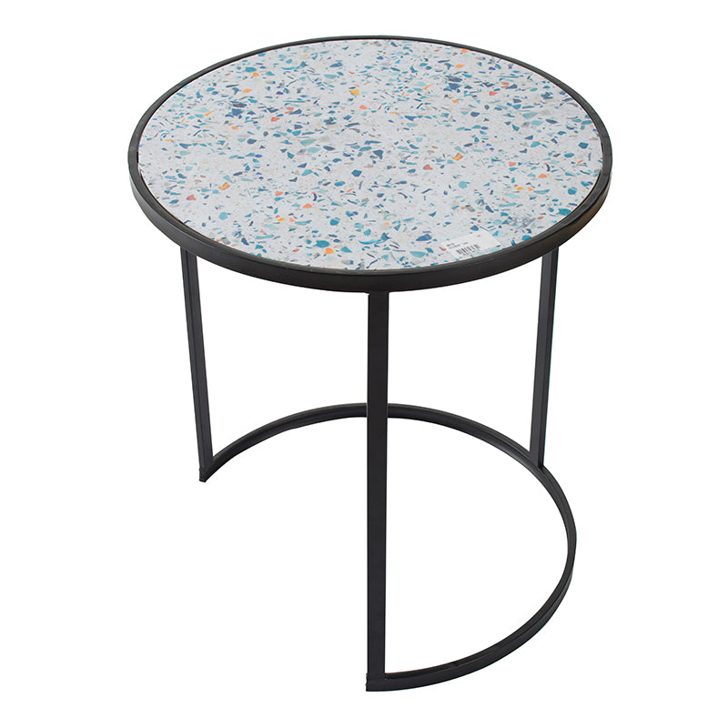Black Iron Round End Table Set - 2 Tables for Living Room