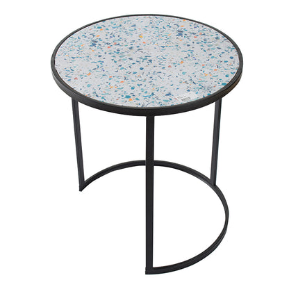 Black Iron Round End Table Set - 2 Tables for Living Room