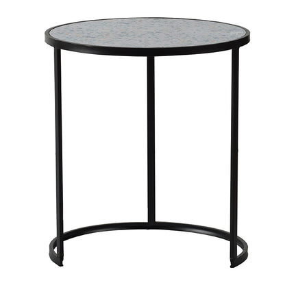 Black Iron Round End Table Set - 2 Tables for Living Room
