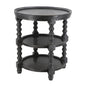 D23.5 x 25" Round Three Tiered Side Table with Rattan Shelf, Black