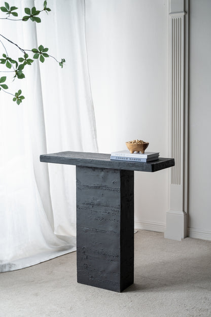 35.5x14x35.5" Black Rectangular Coffee Table With Pedestal Base