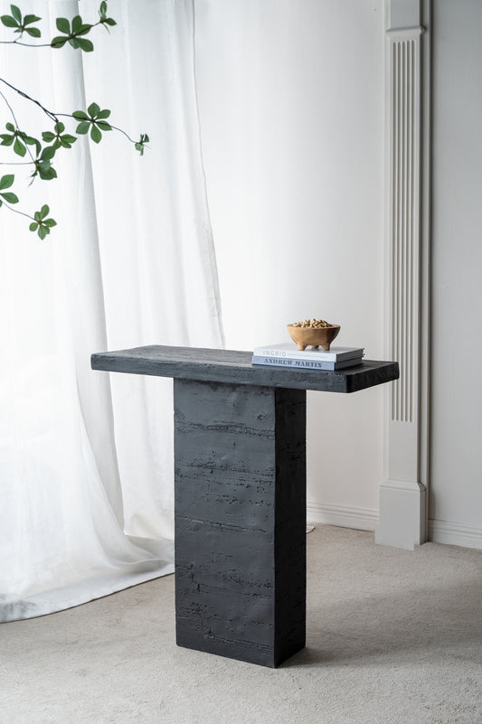 35.5x14x35.5" Black Rectangular Coffee Table With Pedestal Base