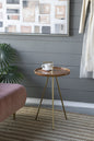 Acacia Wood Side Table with Tripod Steel Legs, Brown/Gold, 16x23.5"