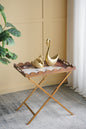 23.5x15.5x24" Brown MDF Tray Table with White Swan Motif and Iron Base