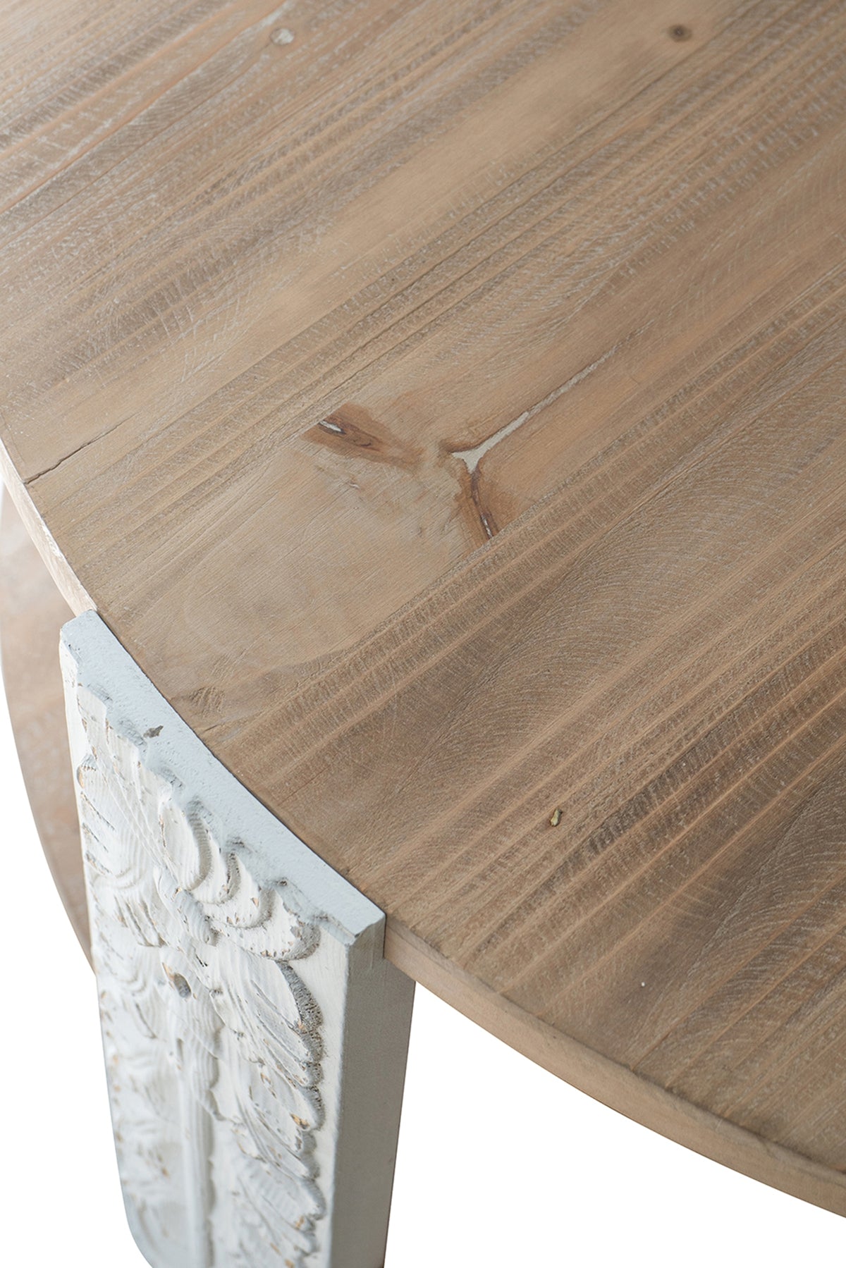 Round Brown White Coffee Table with Storage Shelf