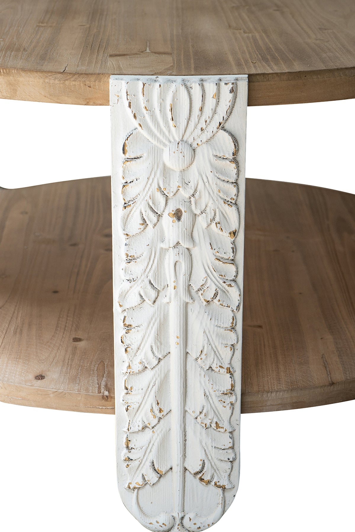 Round Brown White Coffee Table with Storage Shelf