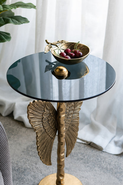 Gold Black Angel Wing Accent Table - 15.5" Round for Living Room