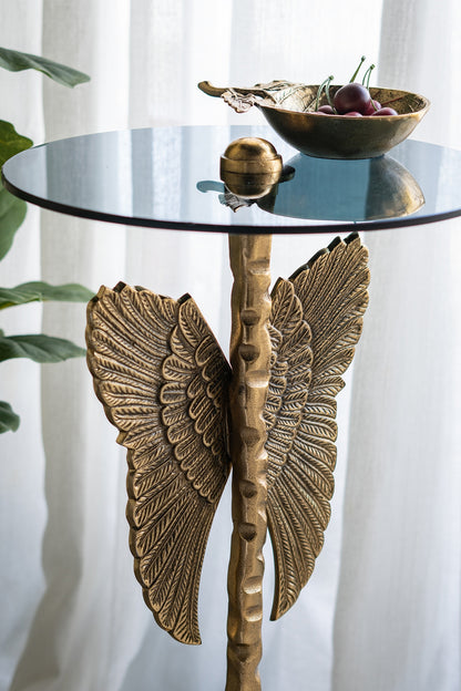 Gold Black Angel Wing Accent Table - 15.5" Round for Living Room