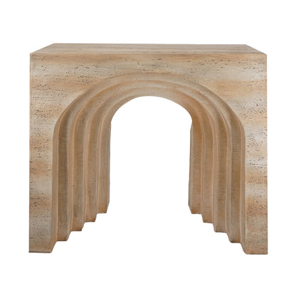 Beige Magnesium Oxide Console Table - 32.3" Modern Arched Design