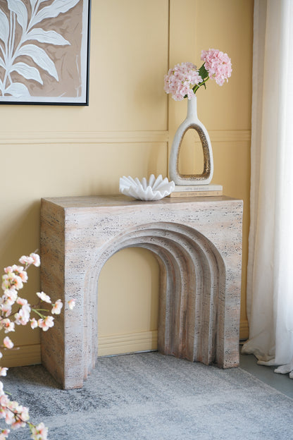 Beige Magnesium Oxide Console Table - 32.3" Modern Arched Design