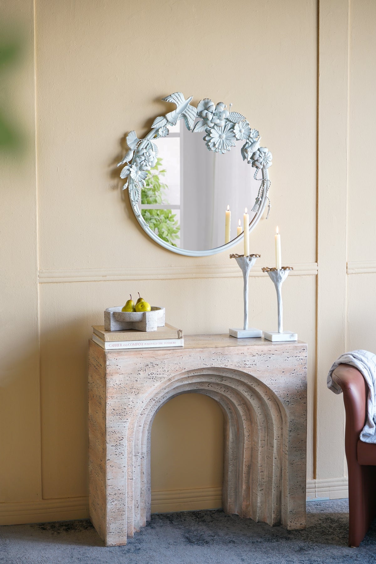 Beige Magnesium Oxide Console Table - 32.3" Modern Arched Design
