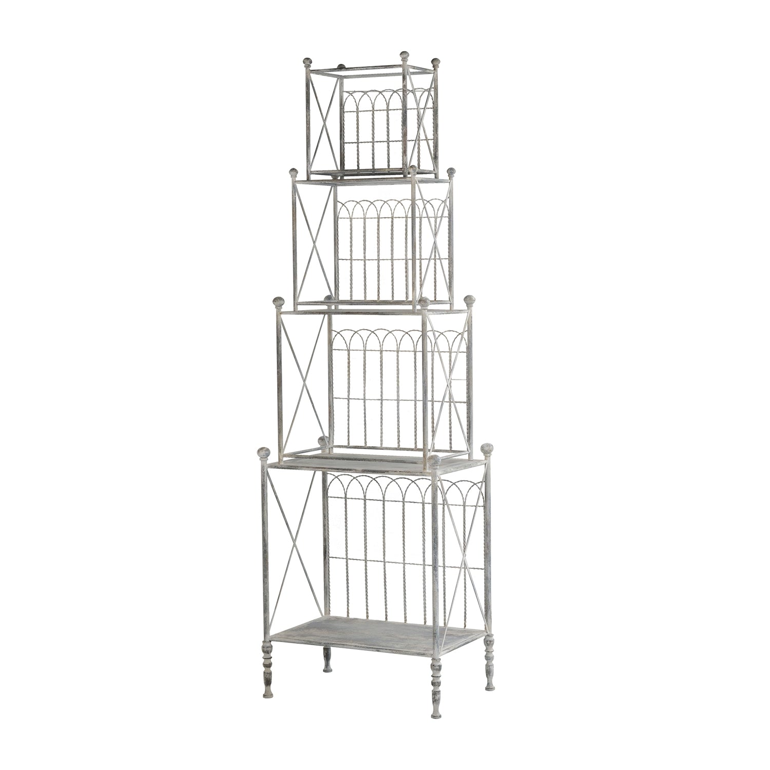 25.5x17x80.5" Antique 3-tiered Shelves Iron Etagere Shelf - Distressed Silver Finish, Display Rack for Kitchen, Bathroom, Living Room or Patio Storage