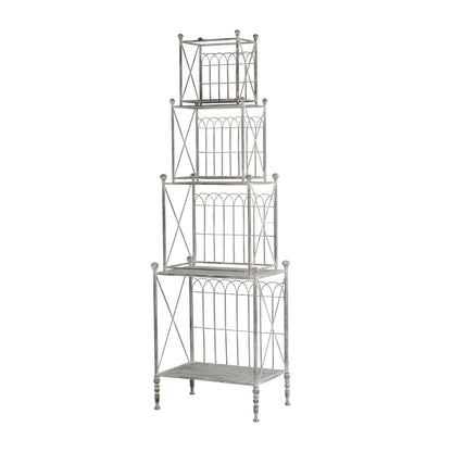 25.5x17x80.5" Antique 3-tiered Shelves Iron Etagere Shelf - Distressed Silver Finish, Display Rack for Kitchen, Bathroom, Living Room or Patio Storage