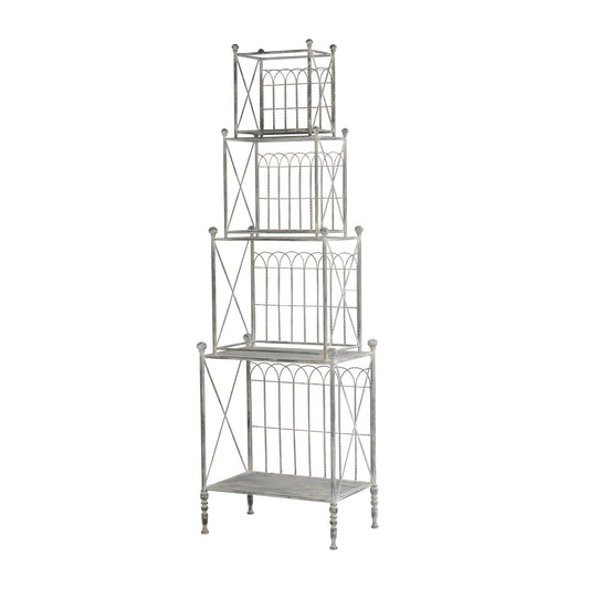 25.5x17x80.5" Antique 3-tiered Shelves Iron Etagere Shelf - Distressed Silver Finish, Display Rack for Kitchen, Bathroom, Living Room or Patio Storage