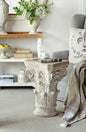 16x16x24.5" Ornate White Pedestal Stand with Scrollwork Design and Gold Accents, Distressed Display Stand