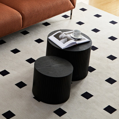 Round Black MDF Nested Table Set - 2 Pieces for Living Room