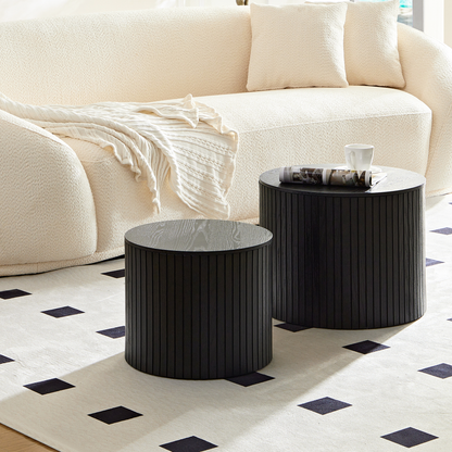 Round Black MDF Nested Table Set - 2 Pieces for Living Room