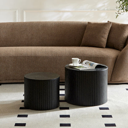 Round Black MDF Nested Table Set - 2 Pieces for Living Room