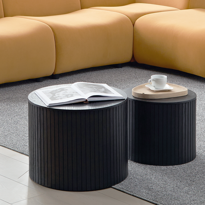 Round Black MDF Nested Table Set - 2 Pieces for Living Room