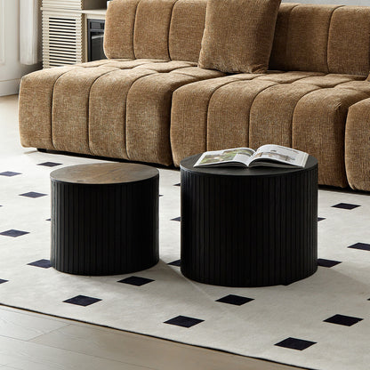 Round Black MDF Nested Table Set - 2 Pieces for Living Room