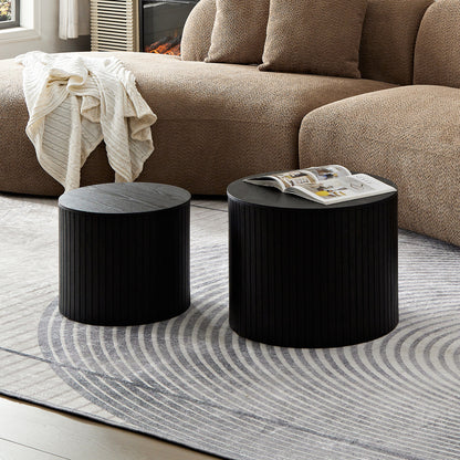 Round Black MDF Nested Table Set - 2 Pieces for Living Room