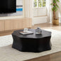 Black petal coffee table, with fiberglass surface covered with birch wood grain veneer in watercolor finish and sprayed with black paint. The sides have a brushed effect. Suitable for living room.