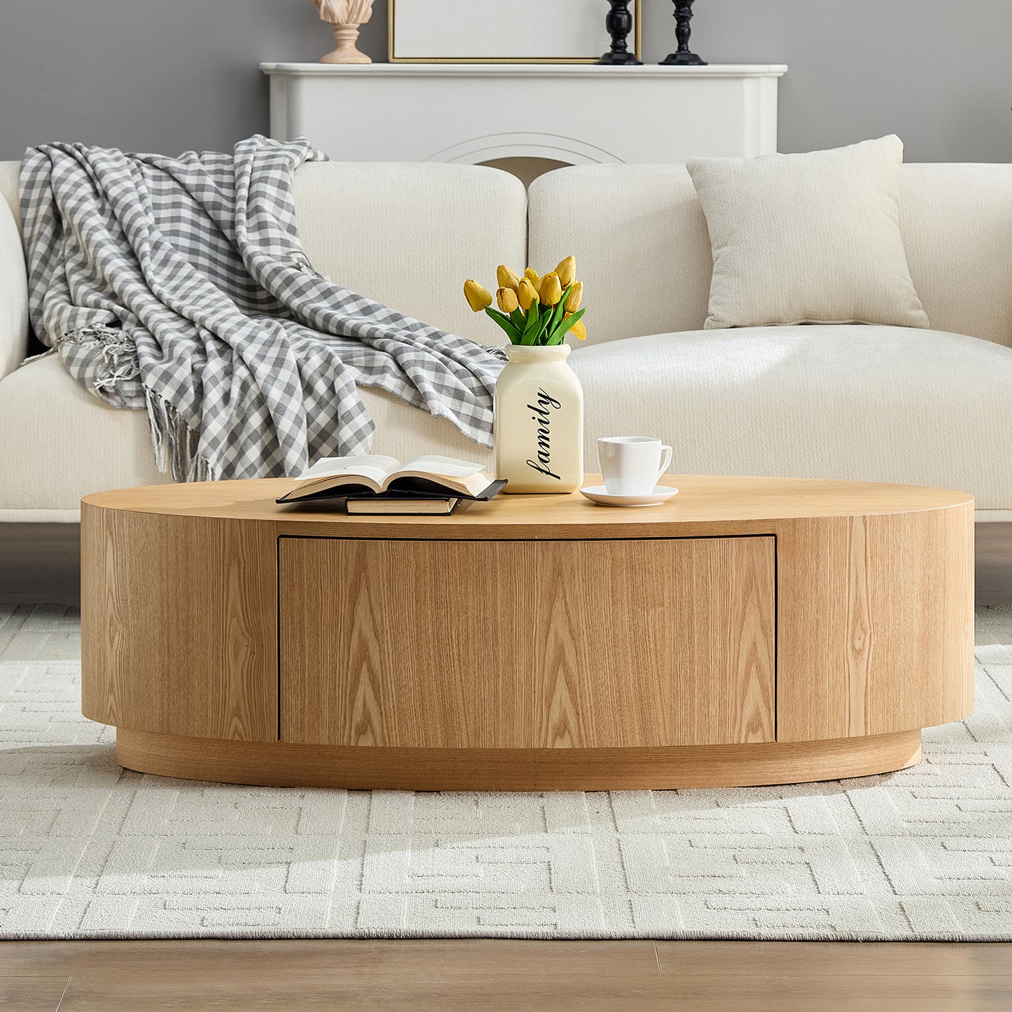 Modern Luxury Oval Coffee Table, Elegant Living Room Accent Piece,No Assembly