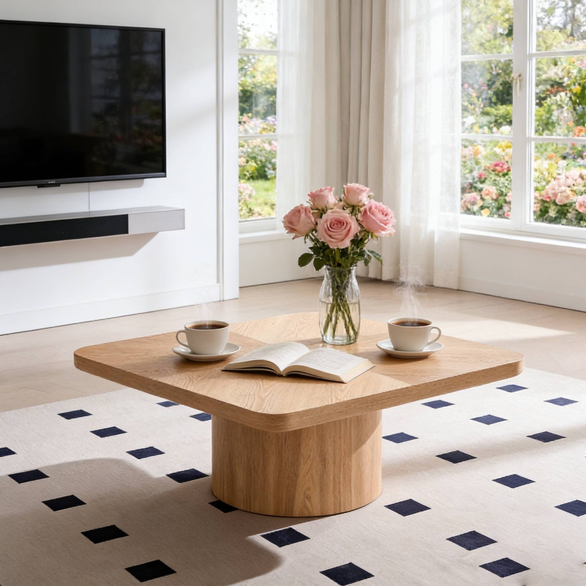 Square Coffee Table, Modern Design for Living Room Use, No Assembly