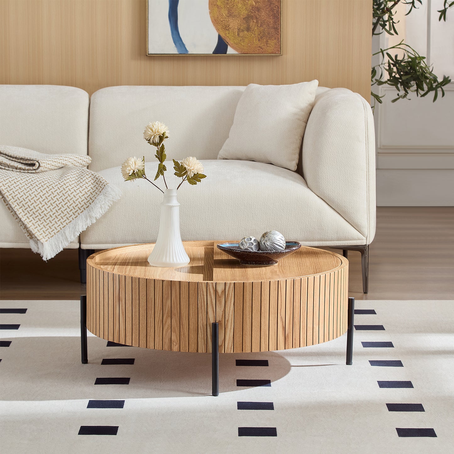 Round Coffee Table with Storage Modern Accent Tea Table for Bedroom Living Room Office Apartment