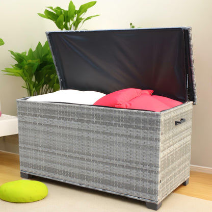 Wicker Patio Furniture Storage Box (Grey )
