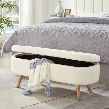 Ivory Boucle Storage Ottoman Bench - 350lb Capacity