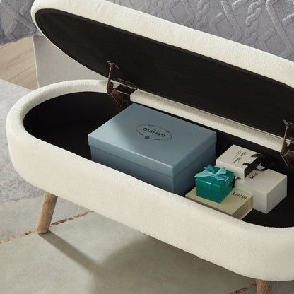 Ivory Boucle Storage Ottoman Bench - 350lb Capacity