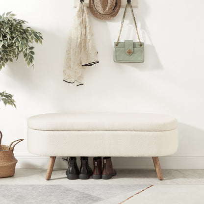 Ivory Boucle Storage Ottoman Bench - 350lb Capacity