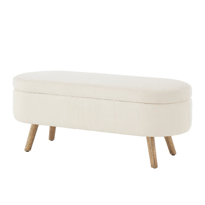 Ivory Boucle Storage Ottoman Bench - 350lb Capacity
