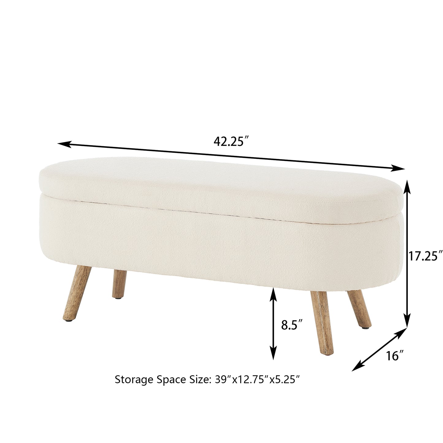 Ivory Boucle Storage Ottoman Bench - 350lb Capacity