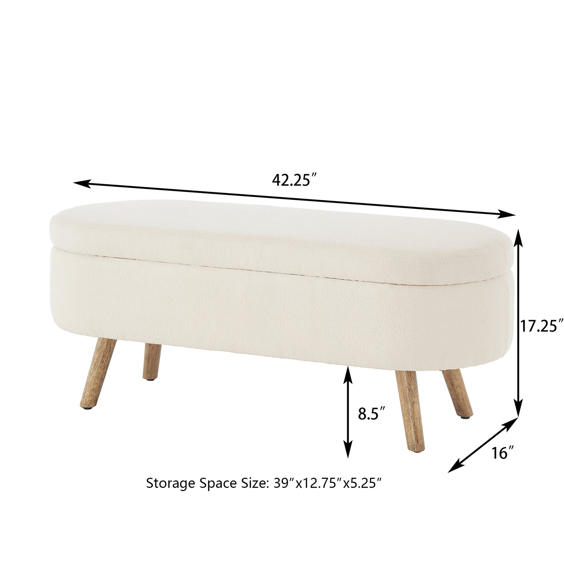 Ivory Boucle Storage Ottoman Bench - 350lb Capacity