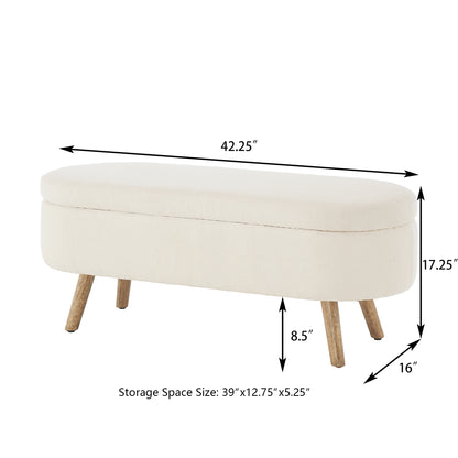Ivory Boucle Storage Ottoman Bench - 350lb Capacity