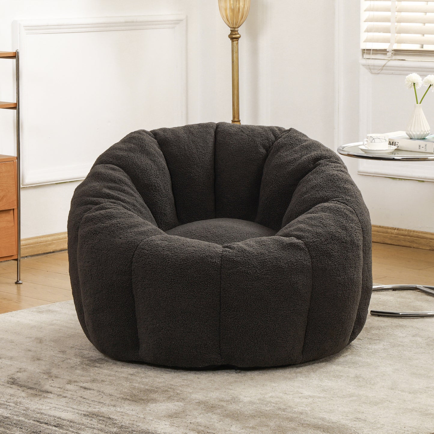 Dark Gray Teddy Bean Bag Chair with Armrests for Ultimate Comfort