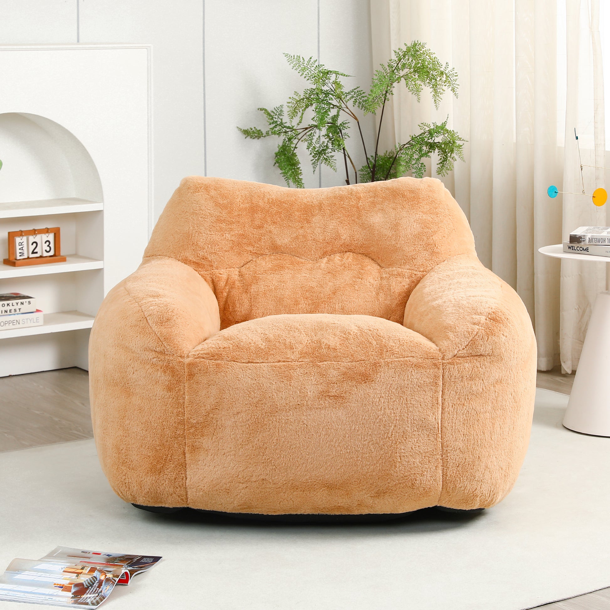 Giant Brown Faux Fur Bean Bag Sofa Chair for Ultimate Comfort and Media